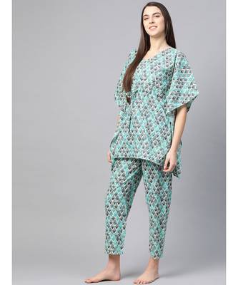 Geomatrical Printed Kaftan Night Suitmulti 2