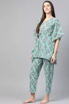 Geomatrical Printed Kaftan Night Suitmulti