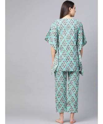 Geomatrical Printed Kaftan Night Suitmulti 3