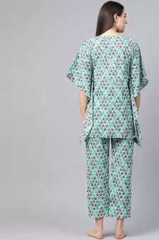 Geomatrical Printed Kaftan Night Suitmulti
