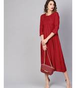 Dotted Rayon Dobby Solid A-Line Dress Maroon