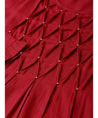Dotted Rayon Dobby Solid A-Line Dress Maroon 4