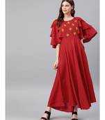 Rayon Embroidered Anarkali Ethnic Dress Red