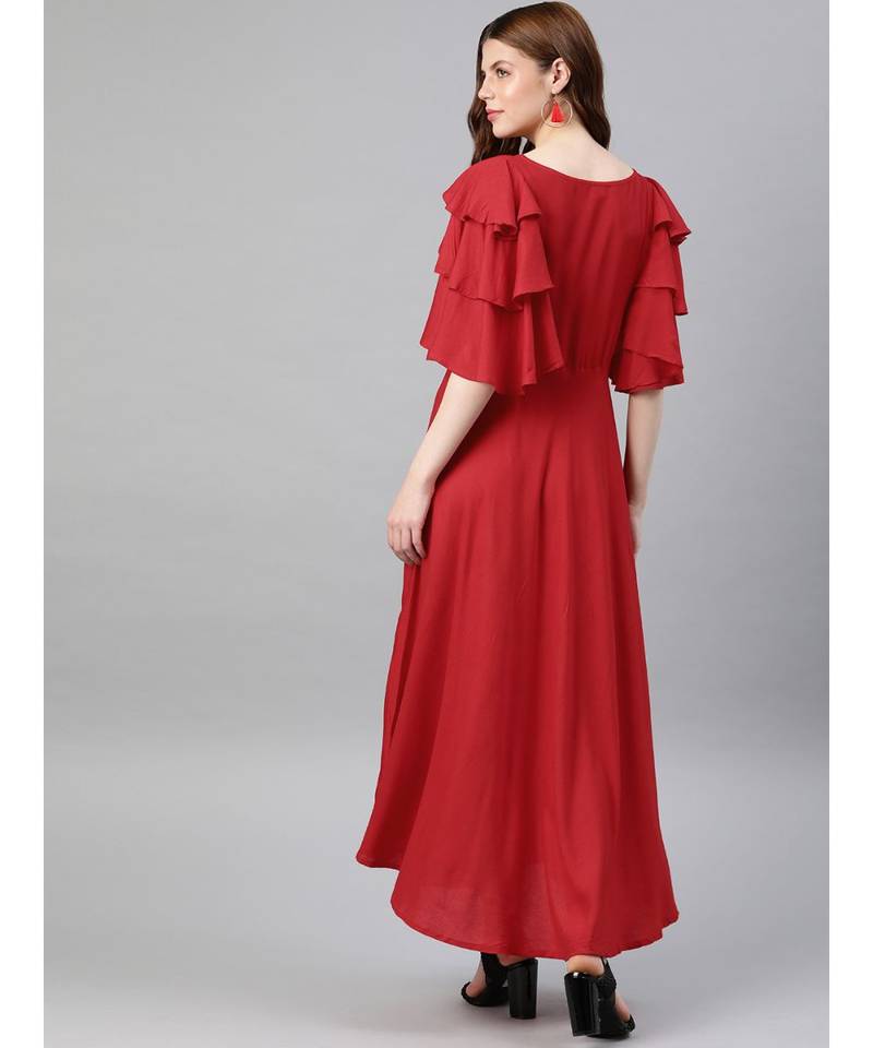 Rayon Embroidered Anarkali Ethnic Dress Red