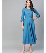 Viscose Embroidered Anarkali Kurta Dress Blue