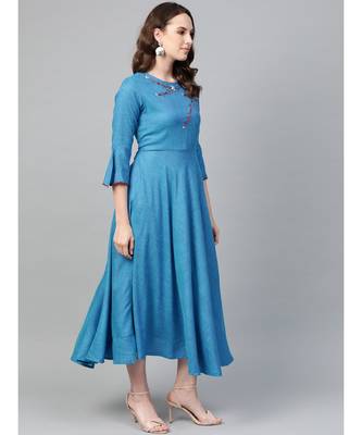 Viscose Embroidered Anarkali Kurta Dress Blue 2