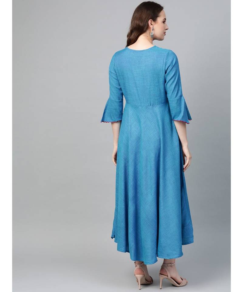 Viscose Embroidered Anarkali Kurta Dress Blue