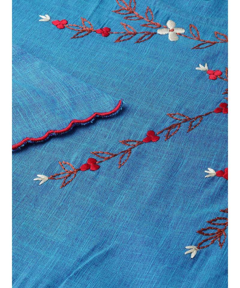Viscose Embroidered Anarkali Kurta Dress Blue