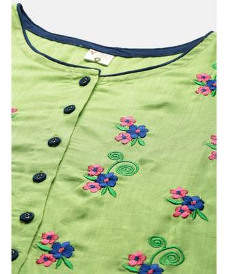 Rayon Slub Embroidered Anarkali Kurta Dress Green 2