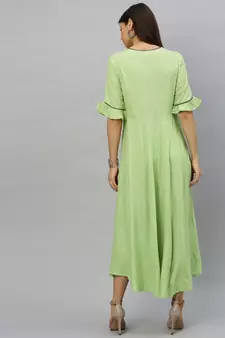 Rayon Slub Embroidered Anarkali Kurta Dress Green