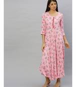 Rayon Floral Printed Anarkali Kurta Dress Pink