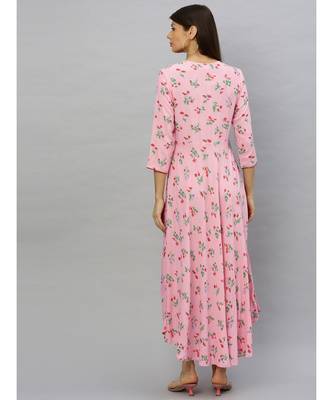 Rayon Floral Printed Anarkali Kurta Dress Pink 3