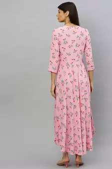 Rayon Floral Printed Anarkali Kurta Dress Pink