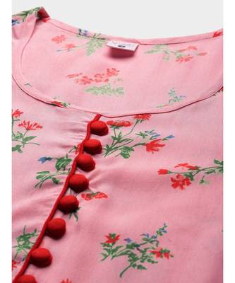 Rayon Floral Printed Anarkali Kurta Dress Pink 4
