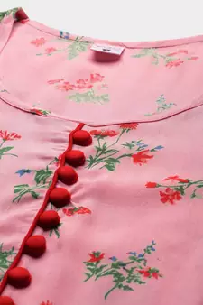 Rayon Floral Printed Anarkali Kurta Dress Pink