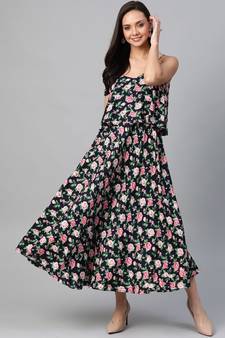 Rayon Straped Floral Printed Maxi Dress