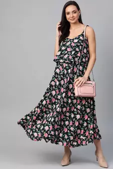 Rayon Straped Floral Printed Maxi Dress