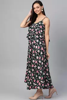 Rayon Straped Floral Printed Maxi Dress