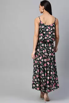 Rayon Straped Floral Printed Maxi Dress
