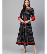 Cambric Cotton Embroidered Geomatrical Print Anarkali Kurta Dress Black