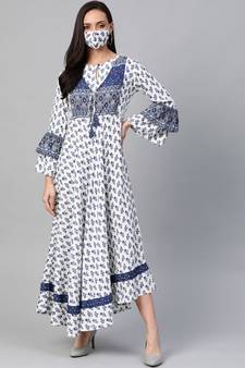 Rayon Floral Printed Anarkali Kurta Dresswhite