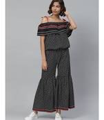 Geomatrical Printed Strappy Off Shoulder Dress Black