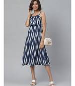 Ikat Printed Spaghetti Strap Ruffle Cami Dressindigo