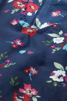 Cotton Floral Printed Short Dress Blue