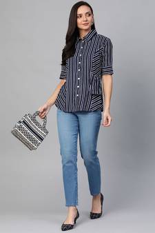 Womens Stripe Printed Casual Shirt Blue