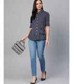 Womens Stripe Printed Casual Shirt Blue