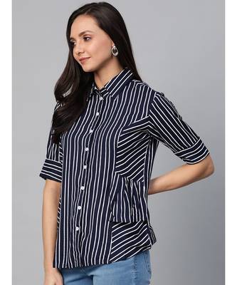Womens Stripe Printed Casual Shirt Blue 2