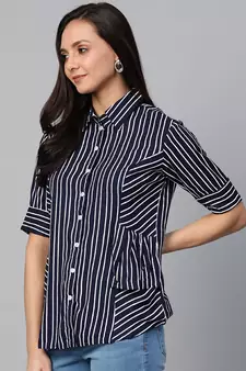 Womens Stripe Printed Casual Shirt Blue