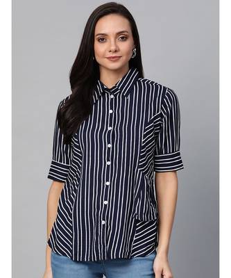 Womens Stripe Printed Casual Shirt Blue 3