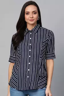 Womens Stripe Printed Casual Shirt Blue