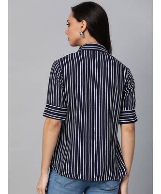 Womens Stripe Printed Casual Shirt Blue 5
