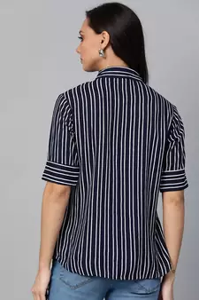Womens Stripe Printed Casual Shirt Blue