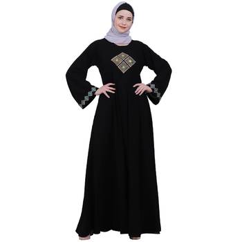 Emirates Umbrella abaya with embroidery work - Black 1