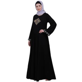 Emirates Umbrella abaya with embroidery work - Black 2