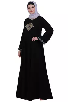 Emirates Umbrella abaya with embroidery work - Black