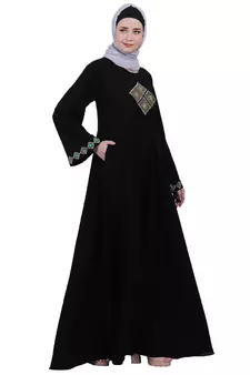 Emirates Umbrella abaya with embroidery work - Black