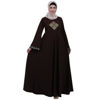 Emirates Umbrella abaya with embroidery work- Coffee Brown 1