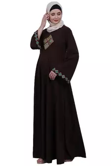 Emirates Umbrella abaya with embroidery work- Coffee Brown