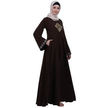Emirates Umbrella abaya with embroidery work- Coffee Brown 3
