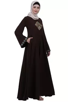Emirates Umbrella abaya with embroidery work- Coffee Brown