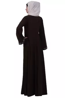 Emirates Umbrella abaya with embroidery work- Coffee Brown