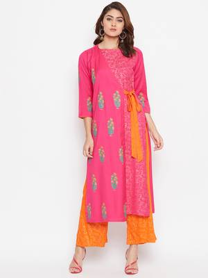 Women Block Printed Overlap Layered Kurta Pallazo Set 2