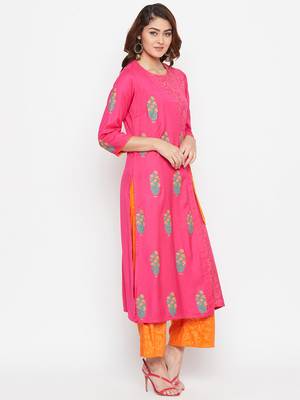 Women Block Printed Overlap Layered Kurta Pallazo Set 4