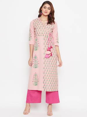 Women Angrakha Yoke Block Printed Kurta Pallazo Set 1
