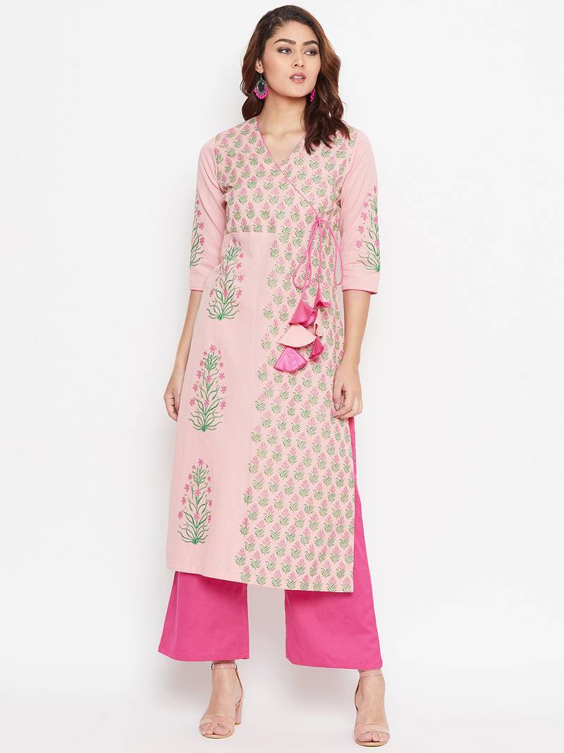 Women Angrakha Yoke Block Printed Kurta Pallazo Set