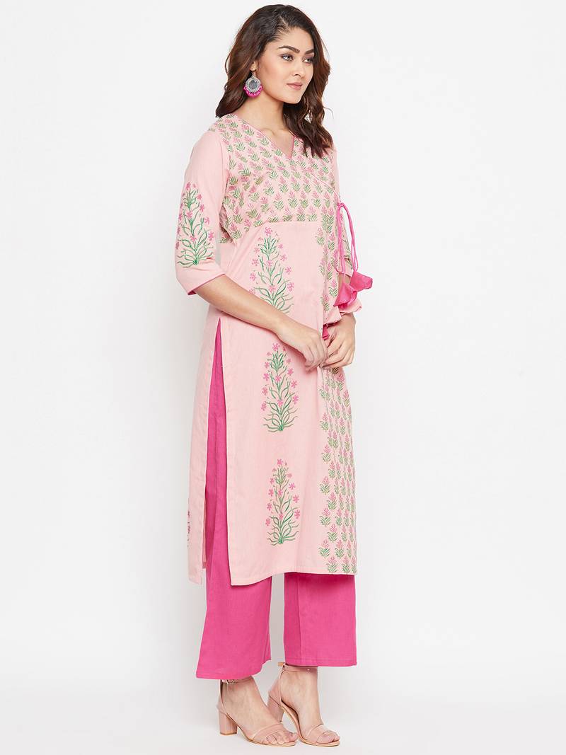 Women Angrakha Yoke Block Printed Kurta Pallazo Set